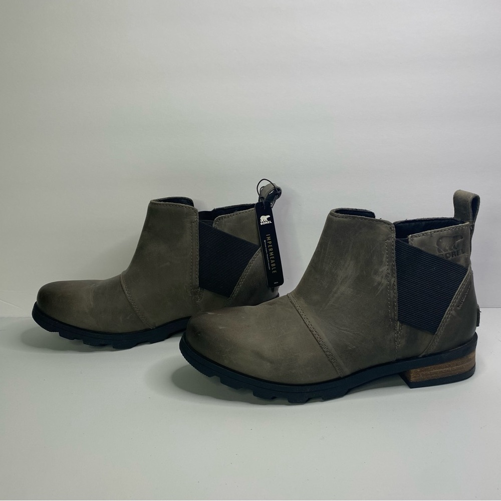 Sorel Emelie Chelsea NEW IN BOX Waterproof Boots Brown grey mushroom size‎ 7 - Picture 4 of 11